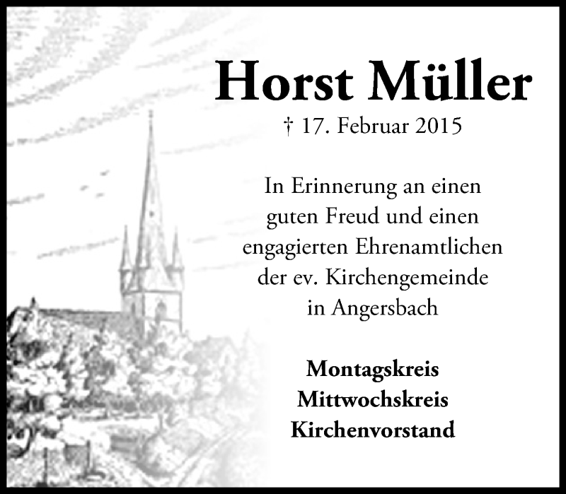  Traueranzeige für Horst Müller vom 17.02.2016 aus VRM Trauer