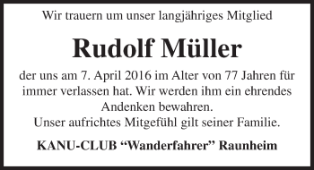 Traueranzeige von Rudolf Müller von trauer.rmp.de