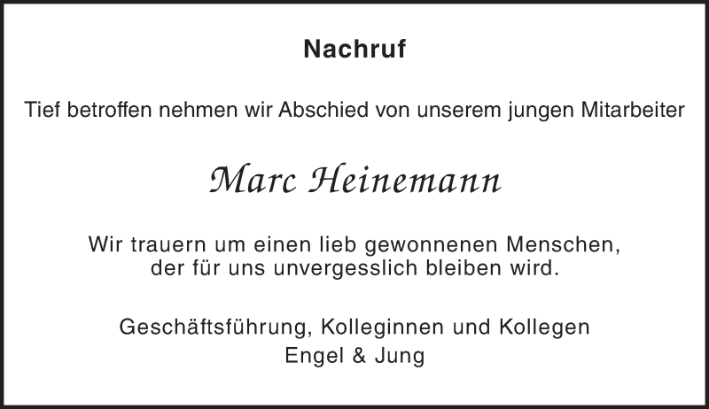  Traueranzeige für Marc Heinemann vom 27.07.2016 aus  Gießener Anzeiger