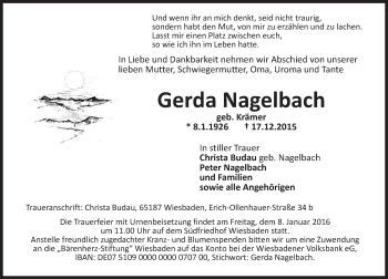 Traueranzeige von Gerda Nagelbach von  Wiesbaden komplett