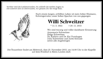 Traueranzeige von Willi Schweitzer von  Gießener Anzeiger