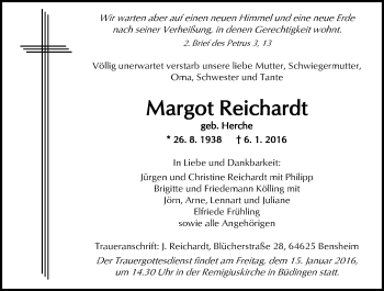 Traueranzeige von Margot Reichardt von  Kreisanzeiger