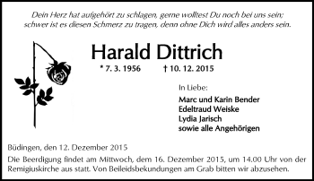 Traueranzeige von Harald Dittrich von  Kreisanzeiger