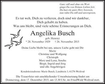 Traueranzeige von Angelika Busch von  Usinger Anzeiger