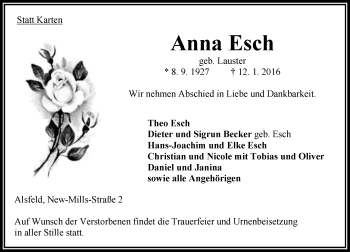 Traueranzeige von Anna Esch von VRM Trauer