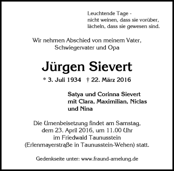 Traueranzeige von Jürgen Sievert von  Wiesbaden komplett