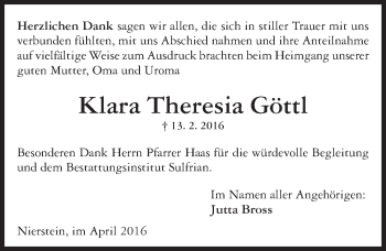 Traueranzeige von Klara Theresia Göttl von  Landskrone
