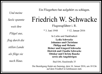 Traueranzeige von Friedrich W. Schwacke von  GT am Sonntag