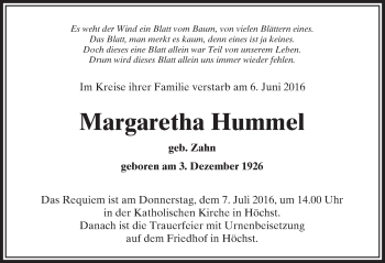 Traueranzeige von Margaretha Hummel von  GT am Sonntag