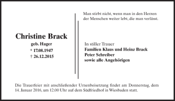 Traueranzeige von Christine Brack von  Wiesbaden komplett