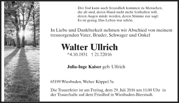 Traueranzeige von Walter Ullrich von Trauerportal Rhein Main Presse