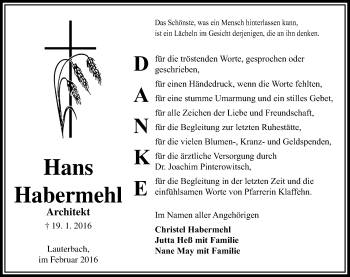 Traueranzeige von Hans Habermehl von  OK Oberhessen Kurier