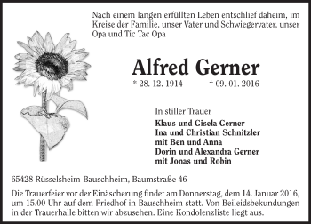 Traueranzeige von Alfred Gerner von trauer.echo-online.de