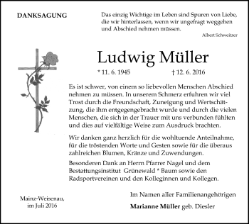 Traueranzeige von Ludwig Müller von Trauerportal Rhein Main Presse