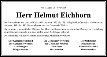 Traueranzeige von Helmut Eichhorn von  Usinger Anzeiger