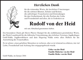Traueranzeige von Rudolf von der Heid von  Sonntags Anzeiger