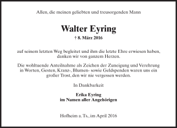 Traueranzeige von Walter Eyring von  Hofheimer Zeitung
