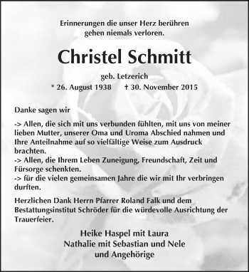 Traueranzeige von Christel Schmitt von  Wiesbaden komplett