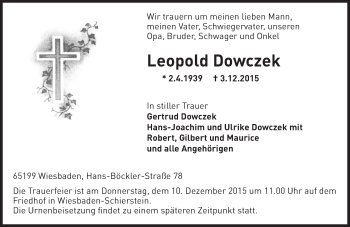 Traueranzeige von Leopold Dowczek von  Wiesbaden komplett