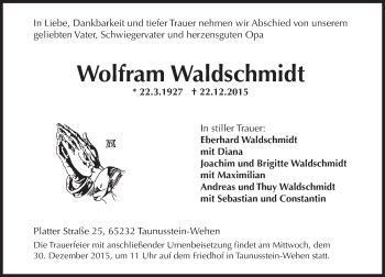 Traueranzeige von Wolfram Waldschmidt von  Wiesbaden komplett