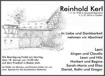 Traueranzeige von Reinhold Kerl von  Gießener Anzeiger