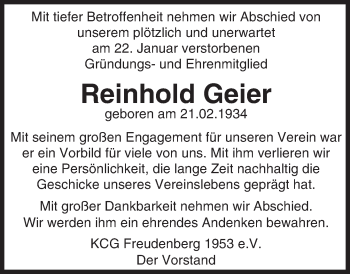 Traueranzeige von Reinhold Geier von trauer.rmp.de