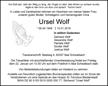 Traueranzeige von Ursel Wolf von  Wiesbaden komplett