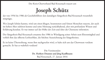 Traueranzeige von Joseph Schütz von trauer.rmp.de