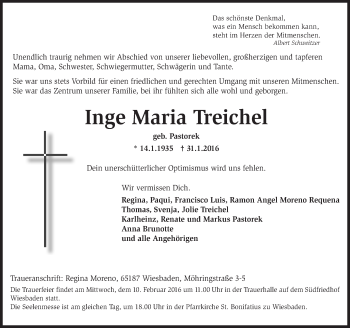 Traueranzeige von Inge Maria Treichel von  Wiesbaden komplett