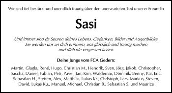 Traueranzeige von Saskia Schnarr von  Kreisanzeiger