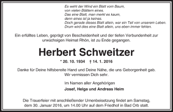 Traueranzeige von Herbert Schweitzer von  GT Extra