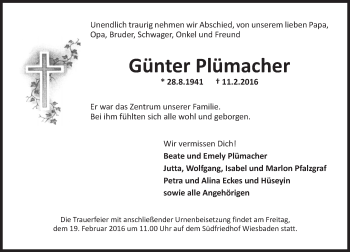 Traueranzeige von Günter Plümacher von  Wiesbaden komplett