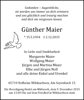 Traueranzeige von Günther Maier von  Hofheimer Zeitung