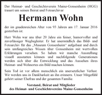 Traueranzeige von Hermann Wohn von trauer.rmp.de
