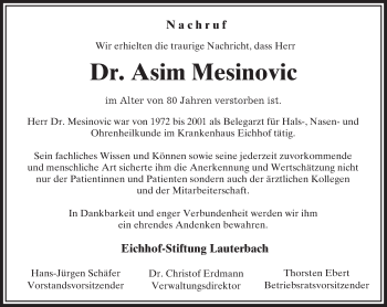 Traueranzeige von Asim Mesinovic von VRM Trauer