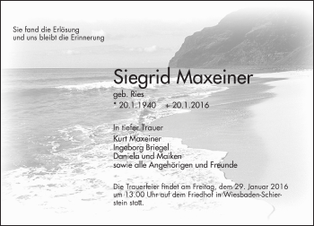 Traueranzeige von Siegrid Maxeiner von  Wiesbaden komplett