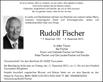 Traueranzeige von Rudolf Fischer von  Wiesbaden komplett