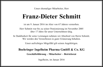 Traueranzeige von Franz-Dieter Schmitt von trauer.rmp.de