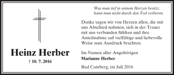 Traueranzeige von Heinz Herber von  Camberger Anzeiger