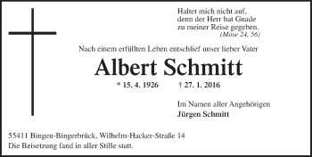 Traueranzeige von Alfred Schmitt von  Allgemeine  Zeitung Ingelheim-Bingen