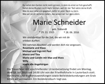 Traueranzeige von Marie Schneider von VRM Trauer