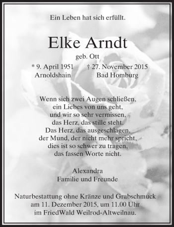 Traueranzeige von Elke Arndt von  Usinger Anzeiger