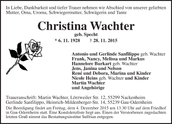 Traueranzeige von Christina Wachter von  Landskrone
