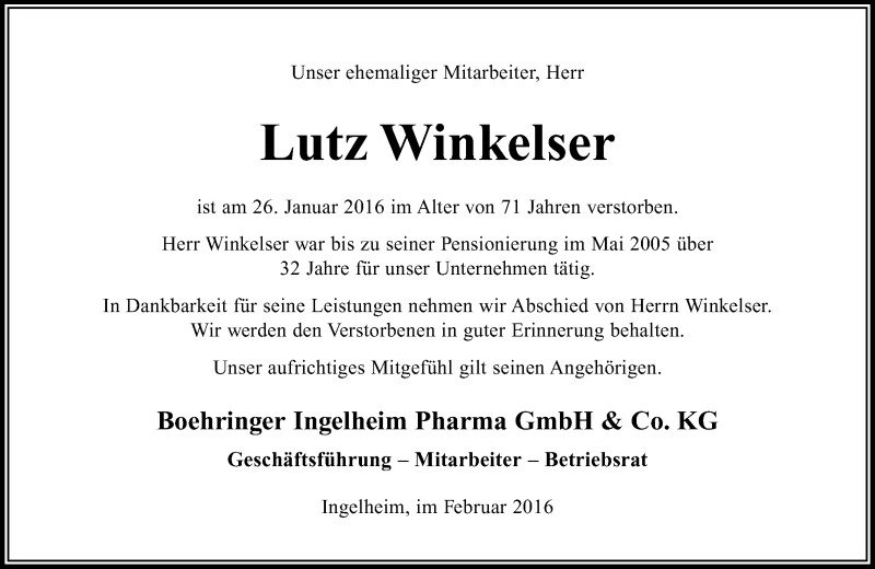  Traueranzeige für Lutz Winkelser vom 06.02.2016 aus trauer.rmp.de