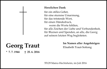 Traueranzeige von Georg Traut von Trauerportal Rhein Main Presse