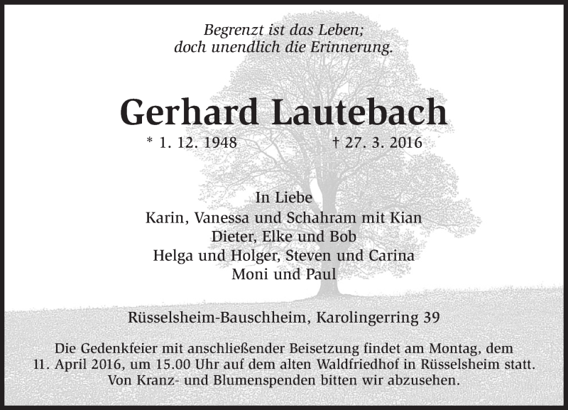  Traueranzeige für Gerhard Lautebach vom 02.04.2016 aus trauer.echo-online.de
