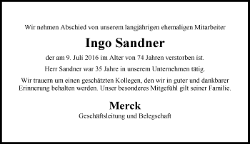 Traueranzeige von Ingo Sandner von Trauerportal Echo Online