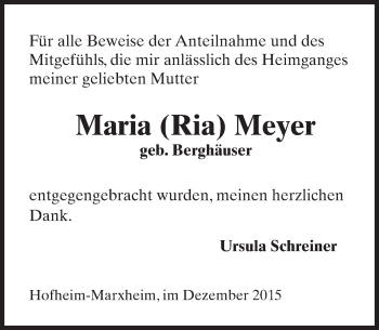 Traueranzeige von Maria Meyer von  Hofheimer Zeitung