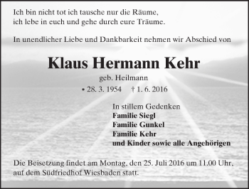 Traueranzeige von Klaus Hermann Kehr von Trauerportal Rhein Main Presse