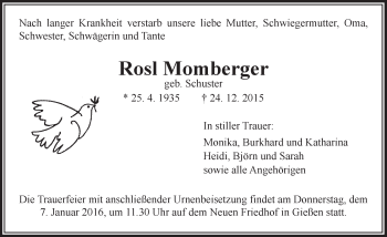 Traueranzeige von Rosl Momberger von  Gießener Anzeiger